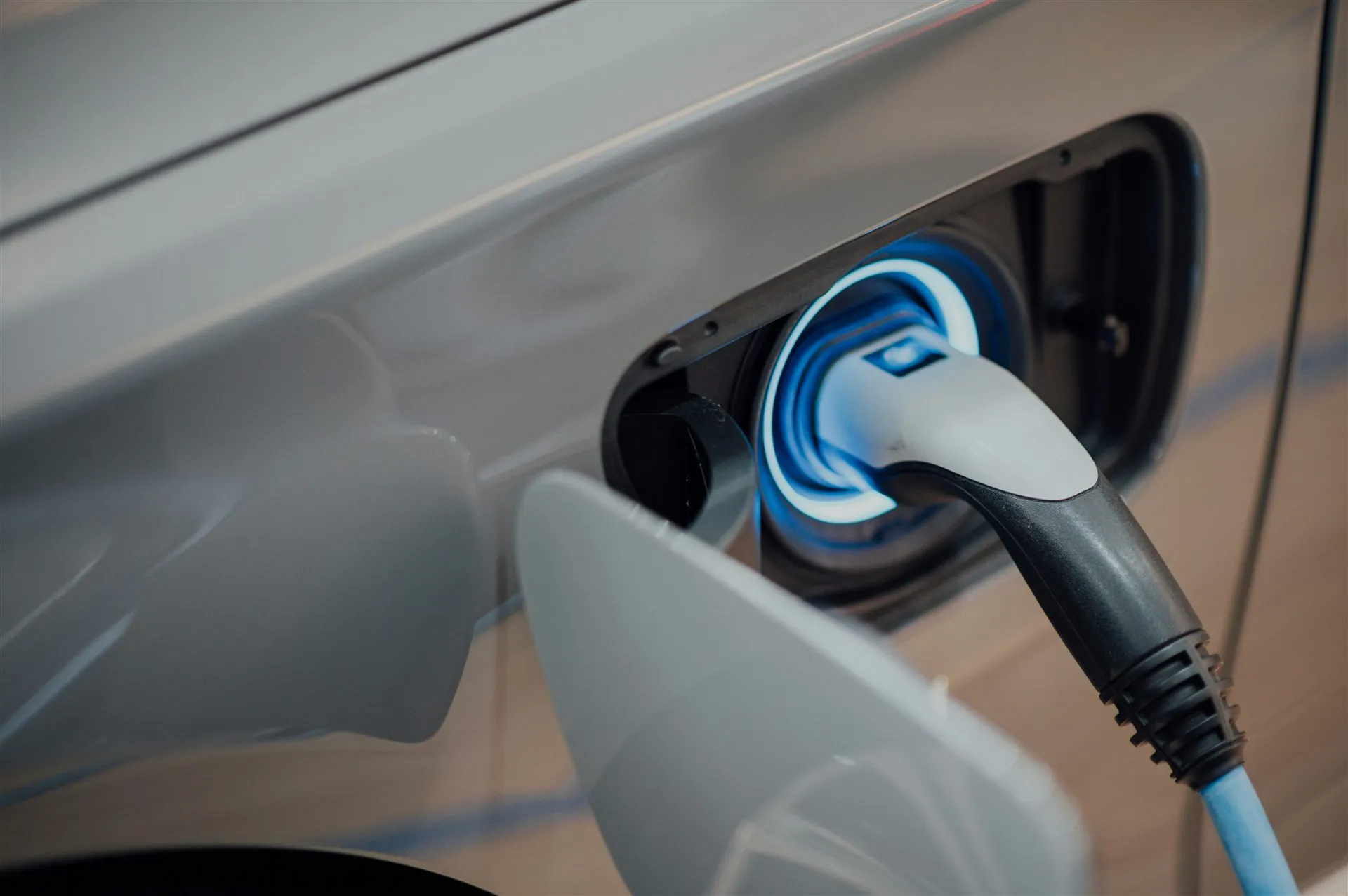 EV charging port connection close up London