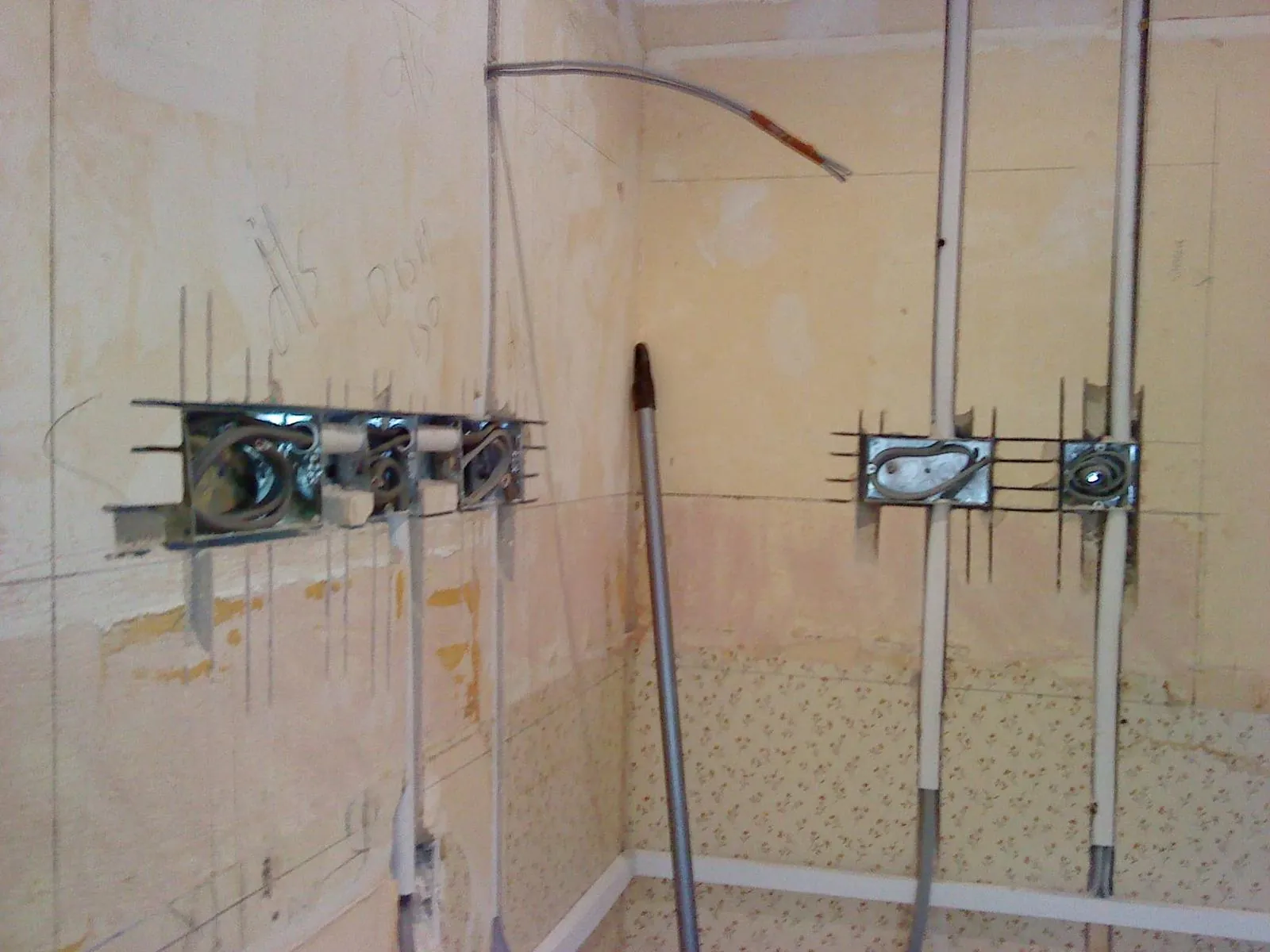 First-fix rewire with metal back boxes chased into the wall of a London home