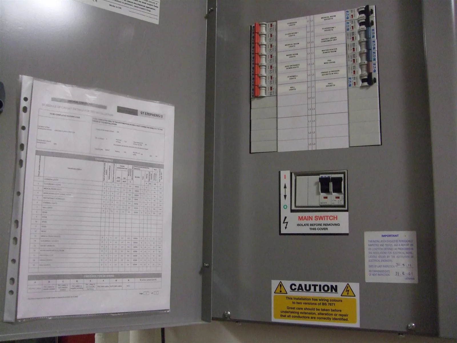 Distribution board with a completed circuit schedule